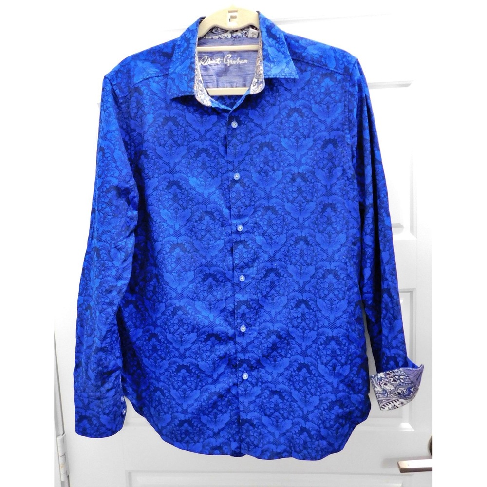 Robert Graham 100% Cotton Blue Black Floral Long Sleeve Button Down Shirt S